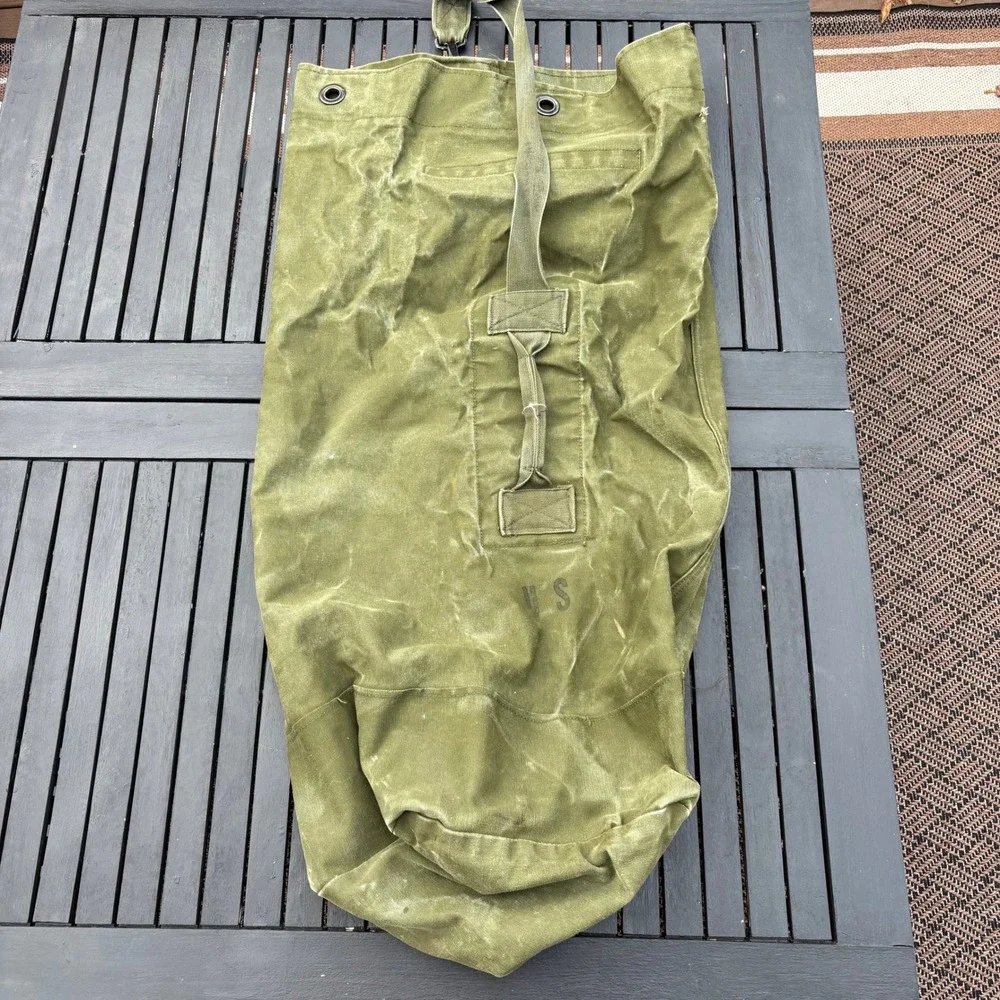 60s US Military Duffel Bag Unisex OS Olive Drab Green Canvas Top Load Surplus